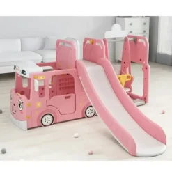 Shop All|All 4 Kids Lucas Baby Slider and Swing Play Center with Bus - Pink - cutbabycare.com | baby boutique & care hub