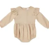 Shop All|Babe Basics - Flutter Sleeve Linen Baby Romper, Oatmeal - cutbabycare.com | baby boutique & care hub
