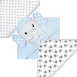 Shop All|Baby Vision - Hudson Baby Unisex Baby Cotton Rich Hooded Towels, White Dots Gray Elephant - cutbabycare.com | baby boutique & care hub