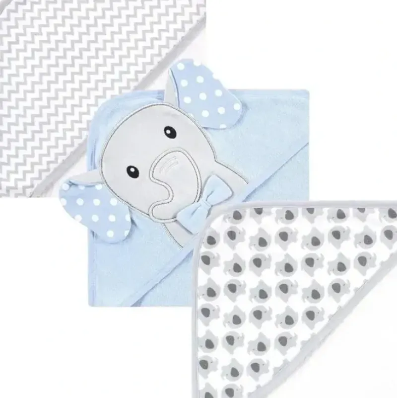 Shop All|Baby Vision - Hudson Baby Unisex Baby Cotton Rich Hooded Towels, White Dots Gray Elephant - cutbabycare.com | baby boutique & care hub