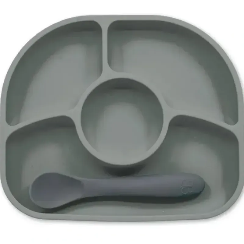 Shop All|Bbluv - Yümi 4-Section Silicone Plate And Spoon, Grey - cutbabycare.com | baby boutique & care hub