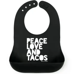 Shop All|Bella Tunno - Peace, Love, Taco Wondr Bib, Black - cutbabycare.com | baby boutique & care hub