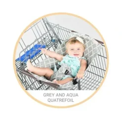 Car Seats|Binxy Baby Shopping Cart Hammock, Grey and Aqua Quatrefoil - cutbabycare.com | baby boutique & care hub