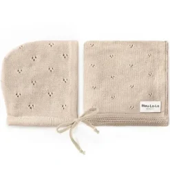 Car Seats|Bleu La La - 100% Organic Cotton Luxury Organic Blanket + Bonnet Hat Set, Beige - cutbabycare.com | baby boutique & care hub