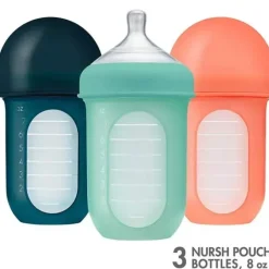 Shop All|Boon - 3Pk Nursh Silicone Bottle 8Oz, Mint/Cantaloupe/Navy - cutbabycare.com | baby boutique & care hub