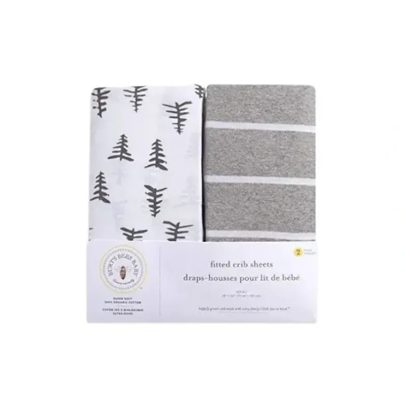 Shop All|Burt's Bee Set Of 2 Pine Forest & Stripe Organic Cotton Fitted Sheet - cutbabycare.com | baby boutique & care hub