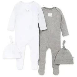 Shop All|Burts Bees - 2Pk Baby Coveralls & Knot Top Hats, Heather Grey Preemie - cutbabycare.com | baby boutique & care hub