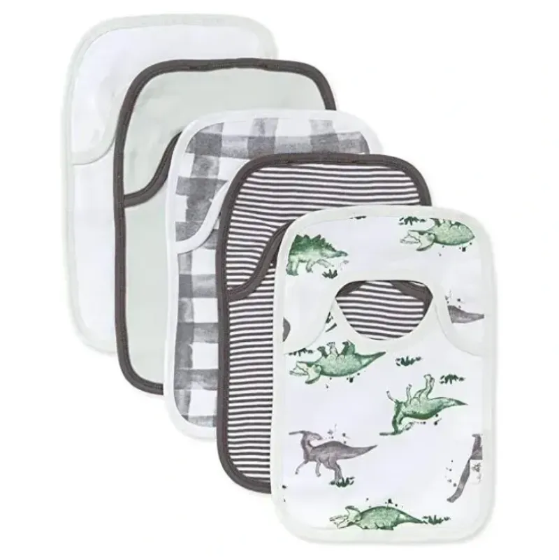 Shop All|Burts Bees - 5Pk Baby Fashion Bibs Happy Herbivores, Charcoal Heather - cutbabycare.com | baby boutique & care hub