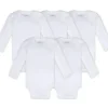 Shop All|Burts Bees - 5Pk Bee Essential Long Sleeve Bodysuit, Cloud - cutbabycare.com | baby boutique & care hub