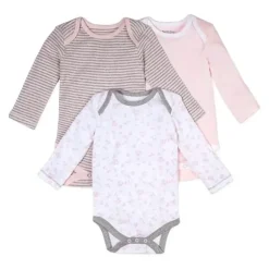Shop All|Burts Bees - 3Pk Dusty Dandelions Organic Baby Long Sleeve Bodysuits, Blossom - cutbabycare.com | baby boutique & care hub