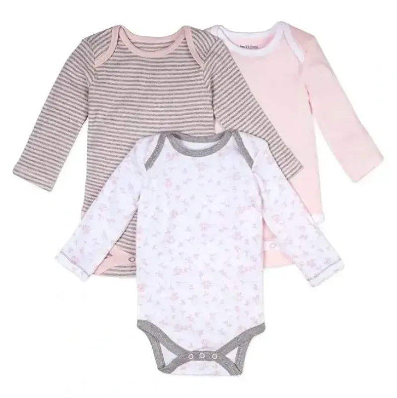 Shop All|Burts Bees - 3Pk Dusty Dandelions Organic Baby Long Sleeve Bodysuits, Blossom - cutbabycare.com | baby boutique & care hub