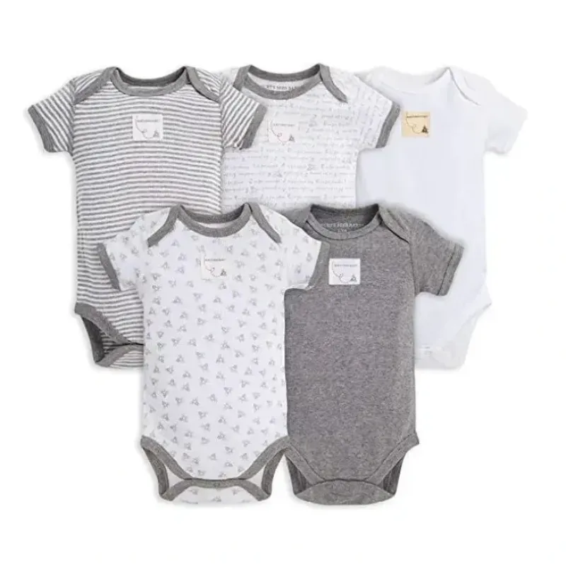Shop All|Burt's Bees 5-Pack Short Sleeve Bodysuits, Heather Grey - cutbabycare.com | baby boutique & care hub