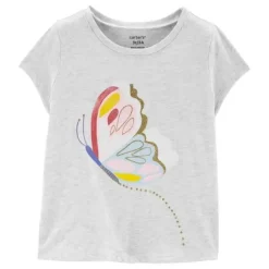 Shop All|Carters - Baby Girl Butterfly Jersey Tee, Heather - cutbabycare.com | baby boutique & care hub