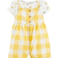 Shop All|Carters - Baby Girl 2Pk Floral Tee & Shortall Set, Yellow/White - cutbabycare.com | baby boutique & care hub