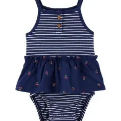 Shop All|Carters - Baby Girl Striped Cherry Sunsuit, Navy - cutbabycare.com | baby boutique & care hub
