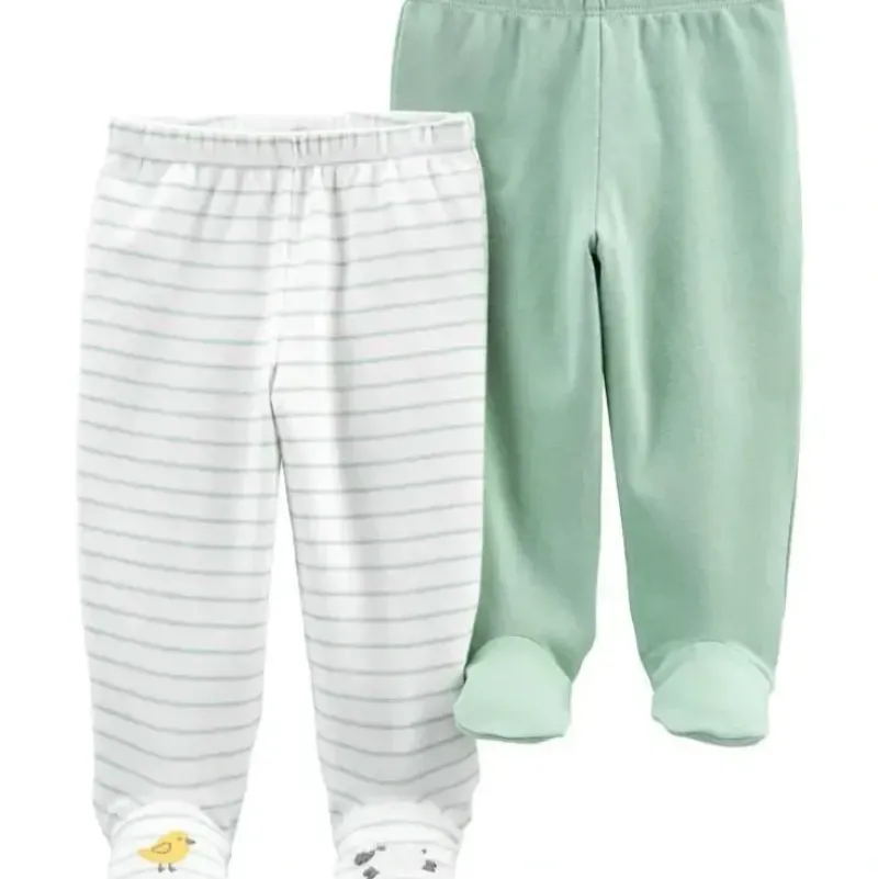 Shop All|Carter's - 2-Pack Baby Cotton Footed Pants- White/Green - cutbabycare.com | baby boutique & care hub