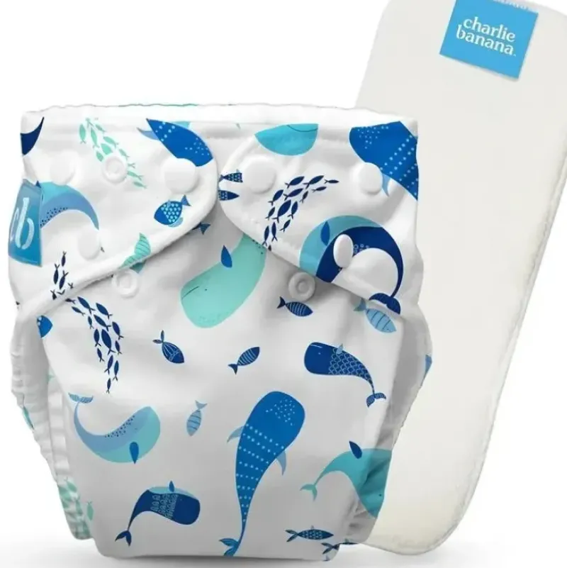 Shop All|Charlie Banana - Reusable Washable Cloth Diaper, Adjustable One Size, The Whale on White - cutbabycare.com | baby boutique & care hub