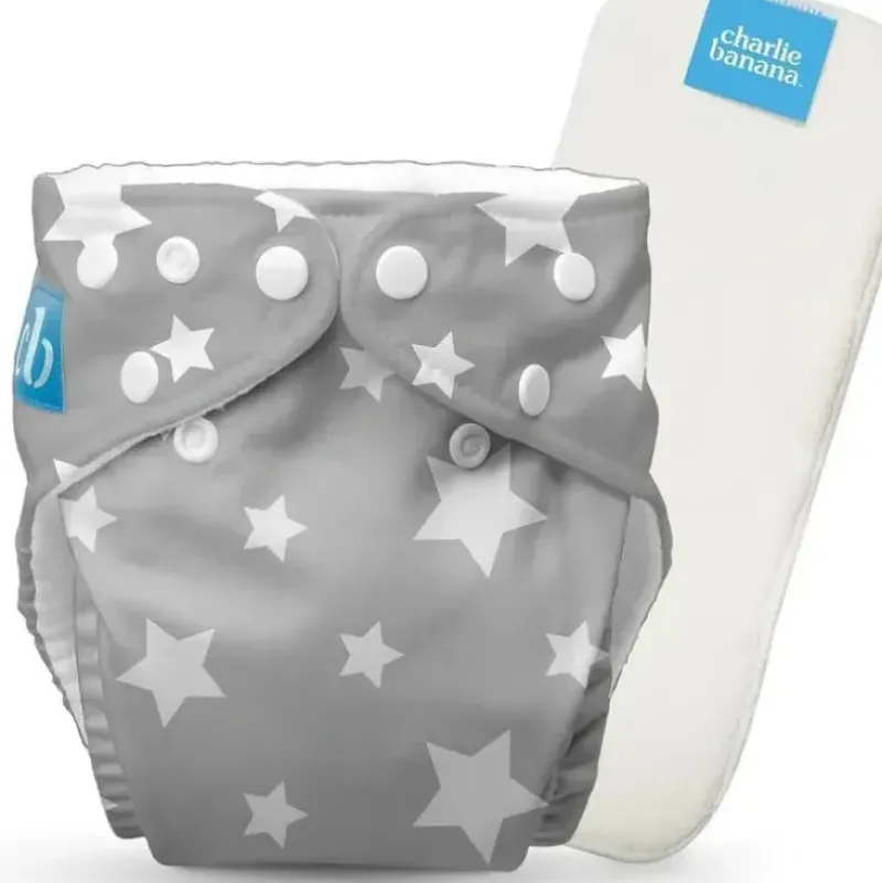 Shop All|Charlie Banana - Twinkle Little Star White On Grey Reusable Cloth Diaper One Size - cutbabycare.com | baby boutique & care hub