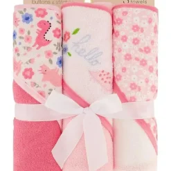 Bath Potty|Cudlie - 3Pk Rolled/Carded Hooded Towel, Hello Floral - cutbabycare.com | baby boutique & care hub