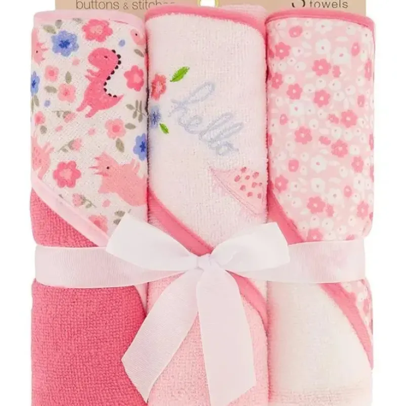 Bath Potty|Cudlie - 3Pk Rolled/Carded Hooded Towel, Hello Floral - cutbabycare.com | baby boutique & care hub
