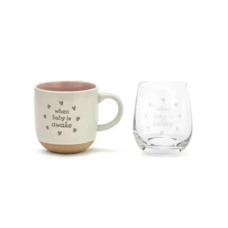 Shop All|Demdaco - Mug And Wine Glass Set, When Baby Wakes/Sleeps - cutbabycare.com | baby boutique & care hub