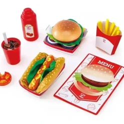 Shop All|Hape - Fast Food Set, Wooden Diner Fast Food Toy Set - cutbabycare.com | baby boutique & care hub
