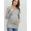 Shop All|Hello Miz - Brushed Ribbed Hacci Maternity Mock Neck Top, Heather Grey - cutbabycare.com | baby boutique & care hub