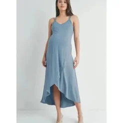 Shop All|Hello Miz - High-Low Cross Back Maternity Midi Dress, Chambray - cutbabycare.com | baby boutique & care hub