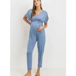 Shop All|Hello Miz - Kimono Sleeve Maternity Nursing Jogger Jumpsuit, Denim - cutbabycare.com | baby boutique & care hub