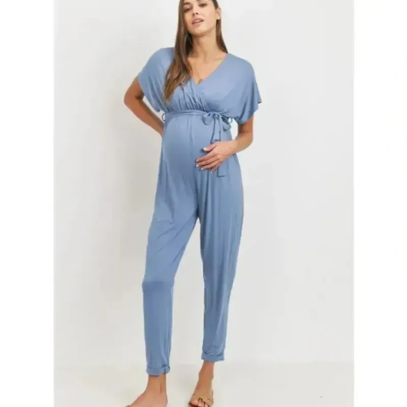 Shop All|Hello Miz - Kimono Sleeve Maternity Nursing Jogger Jumpsuit, Denim - cutbabycare.com | baby boutique & care hub