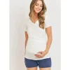 Shop All|Hello Miz - Maternity Top Basic High V-Neck With Ruched Side Detail, Ivory - cutbabycare.com | baby boutique & care hub