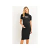 Shop All|Hello Miz - Midi Solid Maternity Ribbed Dress, Black - cutbabycare.com | baby boutique & care hub