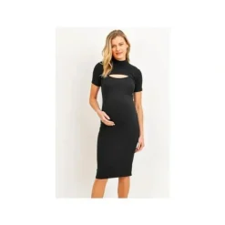 Shop All|Hello Miz - Midi Solid Maternity Ribbed Dress, Black - cutbabycare.com | baby boutique & care hub