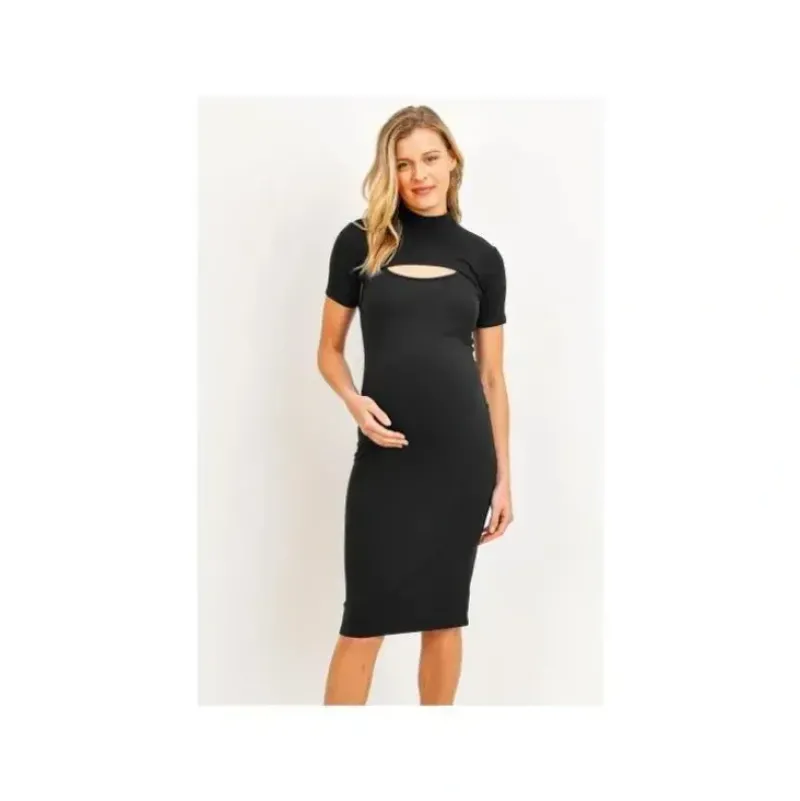 Shop All|Hello Miz - Midi Solid Maternity Ribbed Dress, Black - cutbabycare.com | baby boutique & care hub