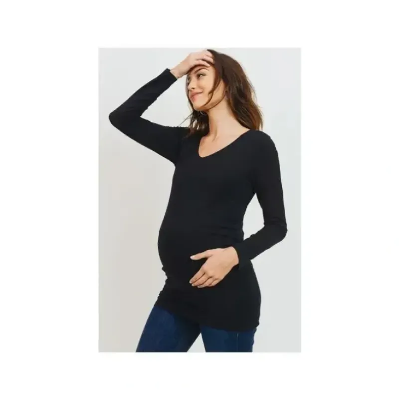 Shop All|Hello Miz - Modal Jersey V-Neck Basic Long Sleeve Shirt, Black - cutbabycare.com | baby boutique & care hub