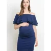 Shop All|Hello Miz - Off Shoulder Ruffle Maternity Dress, Navy - cutbabycare.com | baby boutique & care hub