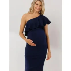 Shop All|Hello Miz - One Shoulder Ruffle Maternity Dress, Navy - cutbabycare.com | baby boutique & care hub