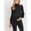 Shop All|Hello Miz - Puff Shoulder Ribbed Maternity Mock Neck Top, Black - cutbabycare.com | baby boutique & care hub