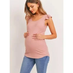 Shop All|Hello Miz - Ruffle Sleeve Ribbed Maternity Top, Pink - cutbabycare.com | baby boutique & care hub