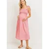 Shop All|Hello Miz - Smocked Tie Strap Maternity Midi Dress - cutbabycare.com | baby boutique & care hub