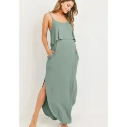 Shop All|Hello Miz - Solid Maternity Nursing Maxi Dress, Sage - cutbabycare.com | baby boutique & care hub