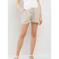 Shop All|Hello Miz - Solid Maternity Shorts With Pockets And Drawstring, Oatmeal - cutbabycare.com | baby boutique & care hub
