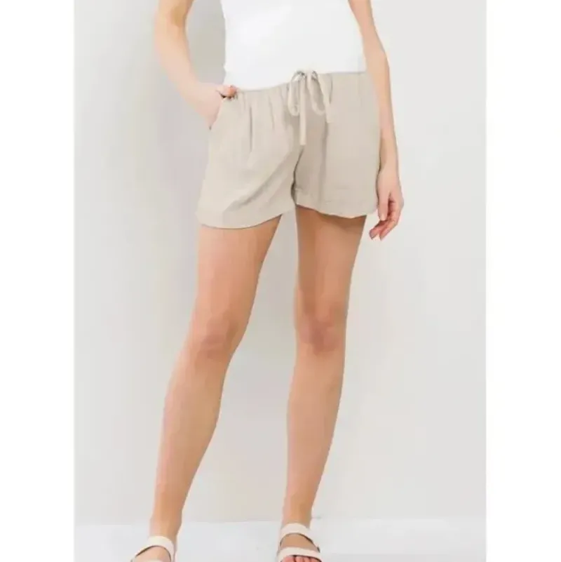 Shop All|Hello Miz - Solid Maternity Shorts With Pockets And Drawstring, Oatmeal - cutbabycare.com | baby boutique & care hub