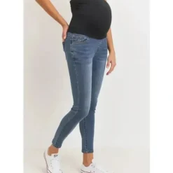Shop All|Hello Miz - Stretch Maternity Skinny Jeans with Elastic Band, Dark Denim - cutbabycare.com | baby boutique & care hub