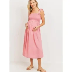 Shop All|Hello Miz - Tie Shoulder Sleeveless Smocking Maternity Dress, Pink - cutbabycare.com | baby boutique & care hub