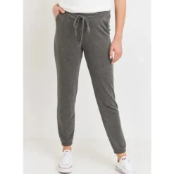 Shop All|Hello Miz - Two-Tone Brushed Terry Maternity Sweatpants, Charcoal - cutbabycare.com | baby boutique & care hub