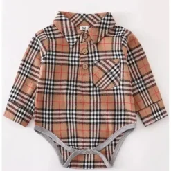 Shop All|Honeydew - Beige Plaid Button Down Boy Romper - cutbabycare.com | baby boutique & care hub