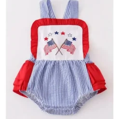 Shop All|Honeydew - Blue Patriotic Seersucker Flag Embroidery Girl Bubble - cutbabycare.com | baby boutique & care hub