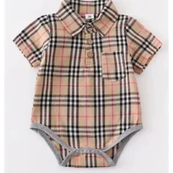 Shop All|Honeydew - Brown Plaid Button Down Baby Romper - cutbabycare.com | baby boutique & care hub