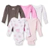Shop All|Hudson Baby - 5Pk Pink Floral Baby Girl Cotton Preemie Bodysuits White Short-Sleeve - cutbabycare.com | baby boutique & care hub